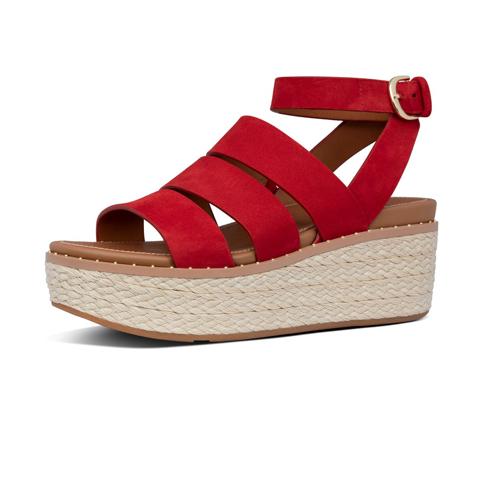 Fitflop Womens Wedge - Eloise Espadrille Sandals - Red - 417-HJVFUZ